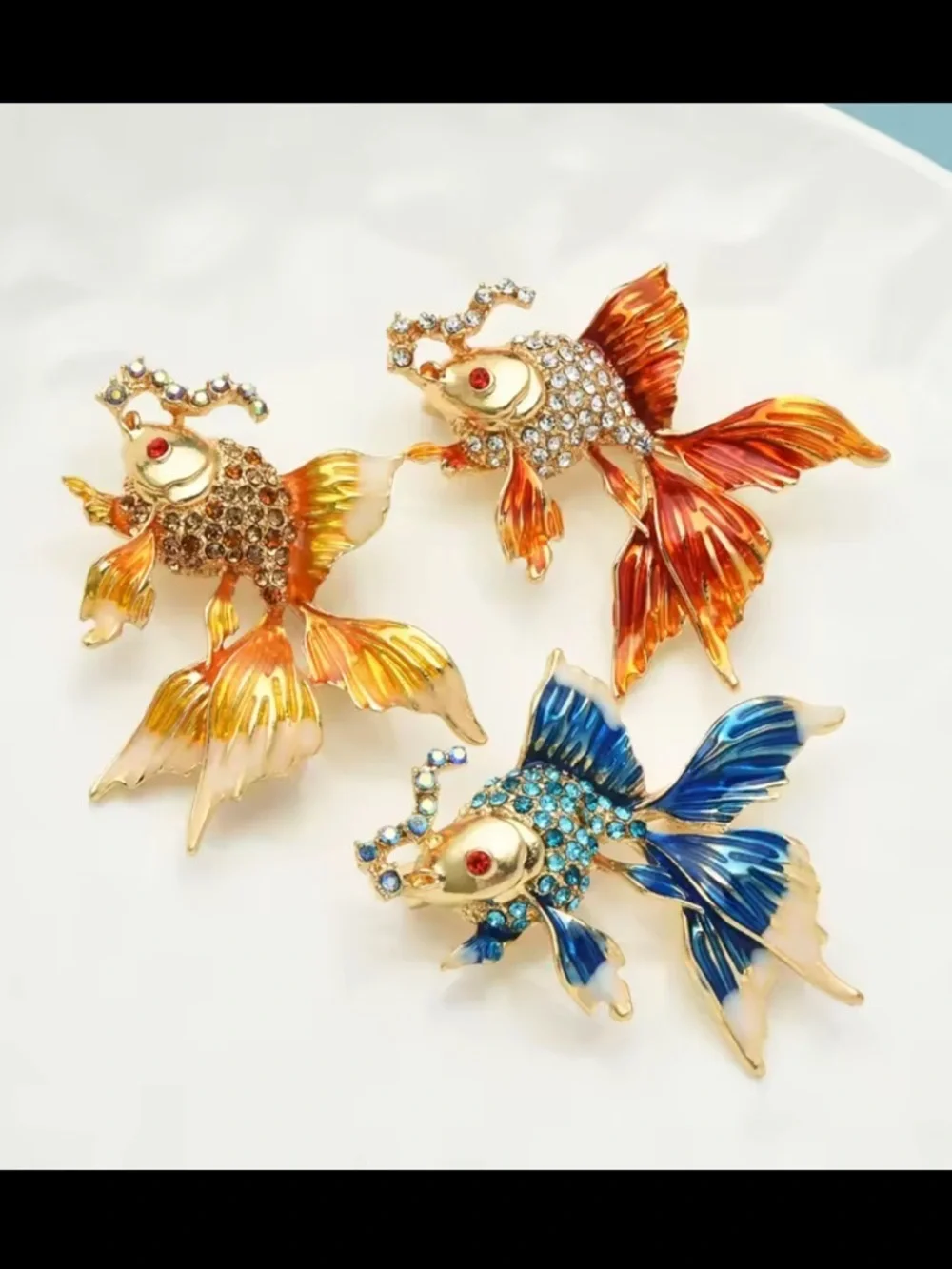 Luxury Goldfish Pin Crystal Rhinestone Enamel Koi Fish Brooch
